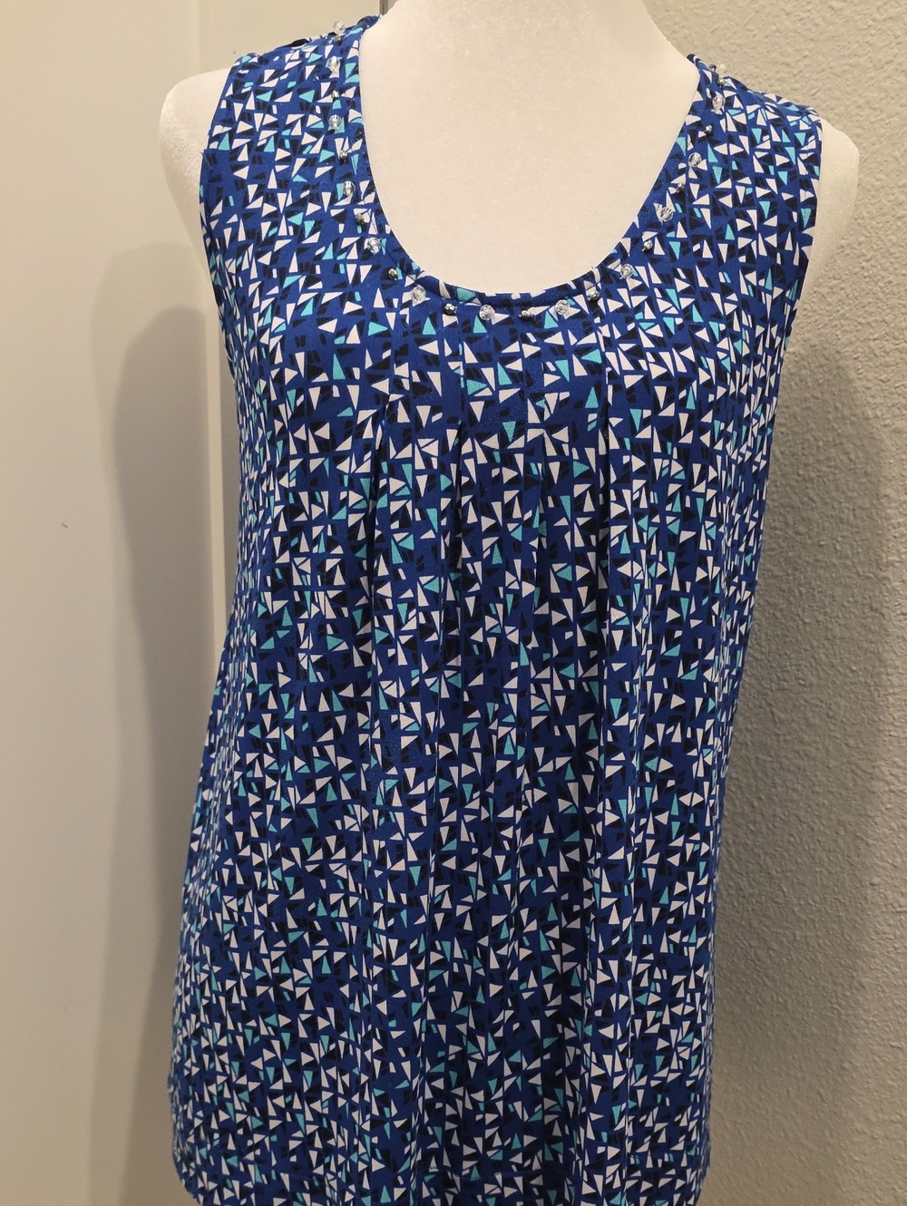 Emma James Blue Geometric Tank Top with White and Teal Accents